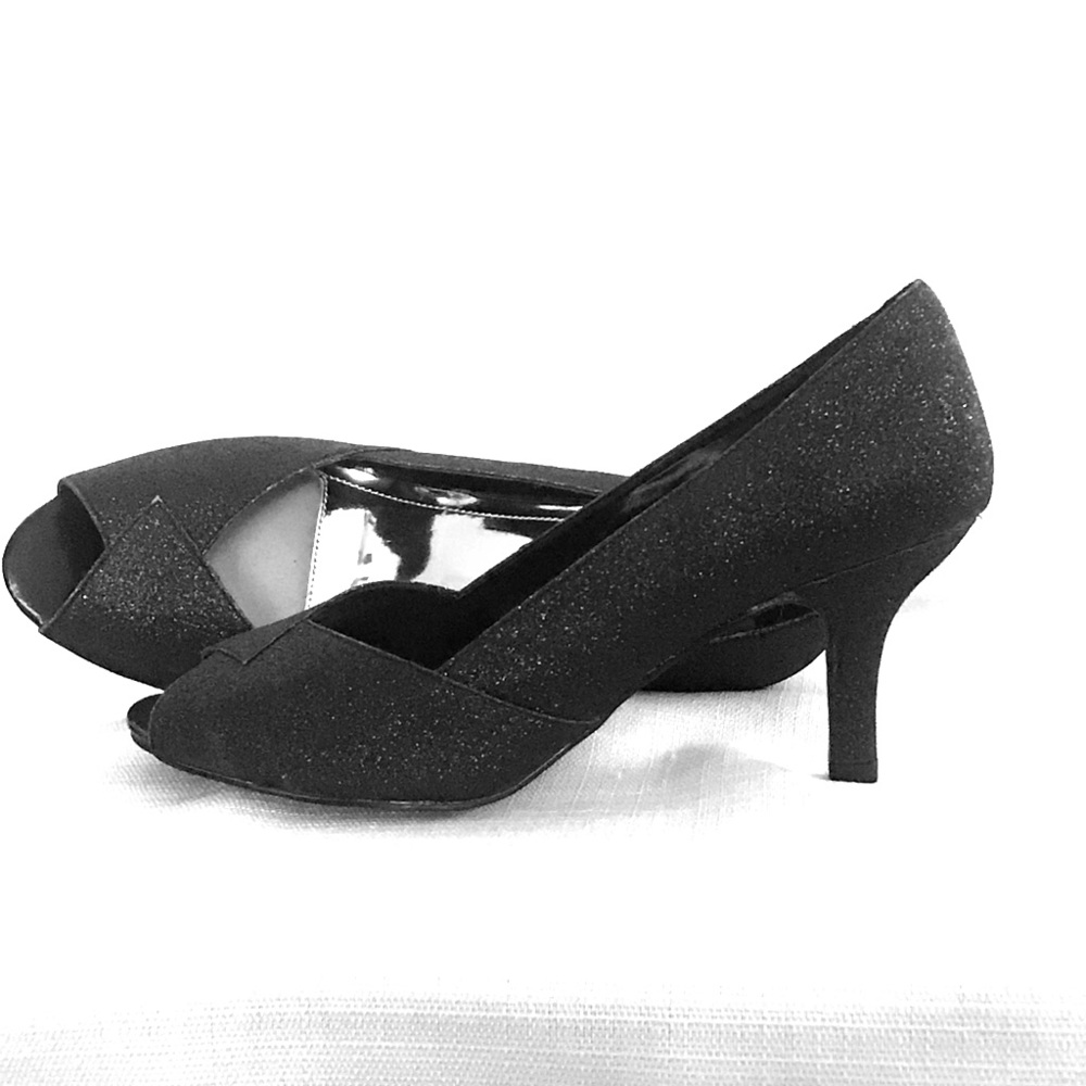 Black Peep Toe Sparkly Heels (New- Never Worn)